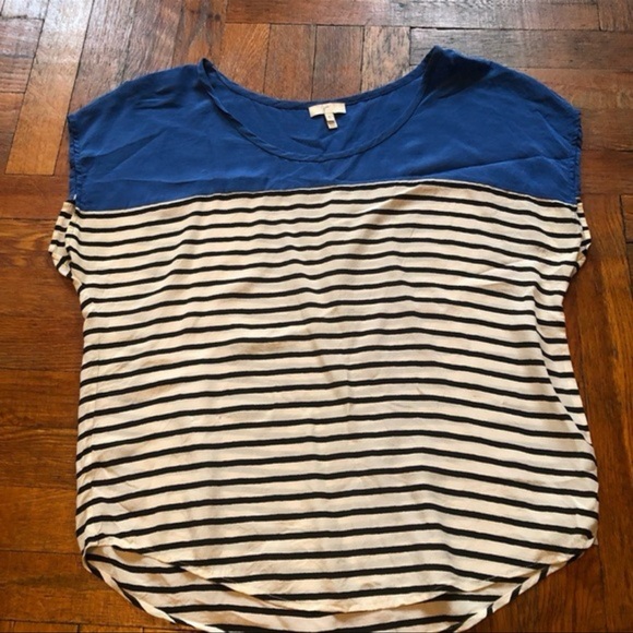 JOIE Stripe Blue and White Silk Top - Picture 1 of 3